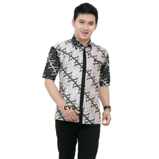 BATIK WILDAN - kemeja batik Lengan Pendek pria murah warna hitam manis / batik pria monokrom