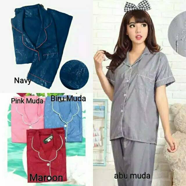 (1KG=4PCS)PIYAMA CP SATIN EMBOS /BAJU TIDUR