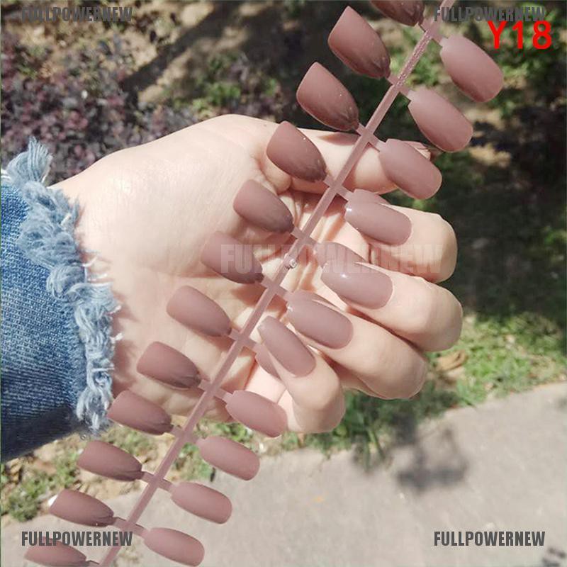 24 Pcs Kuku Palsu Bahan Akrilik Gaya Perancis Untuk Nail Art