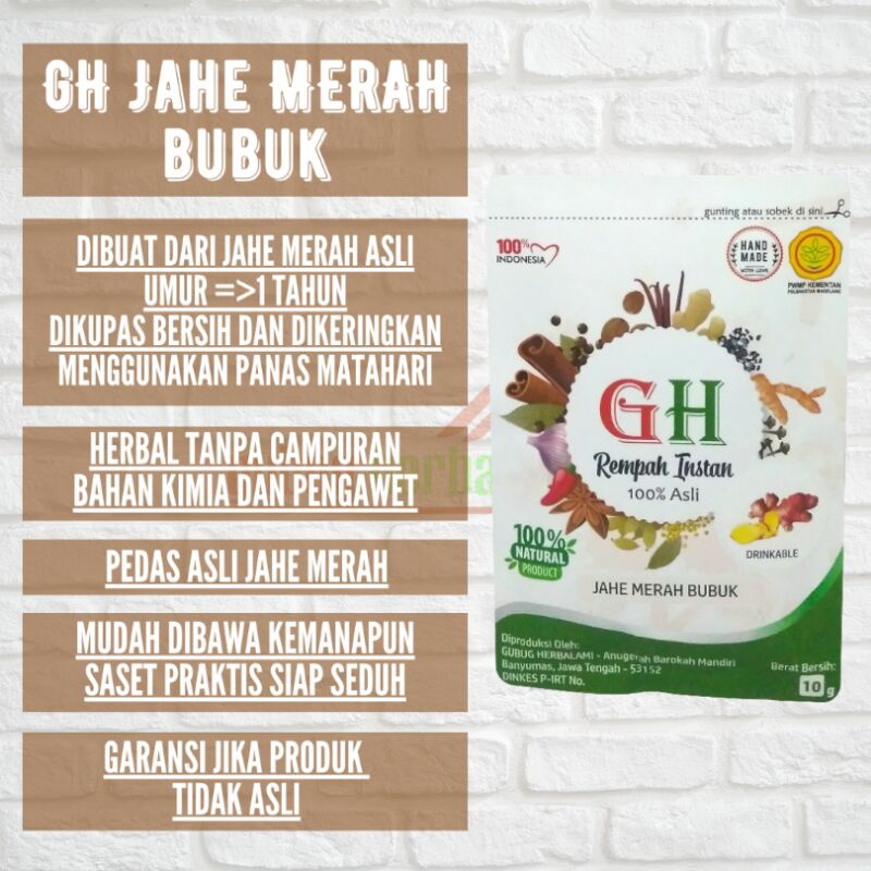 

GH Jahe Bubuk Jahe Merah Murni Siap Seduh