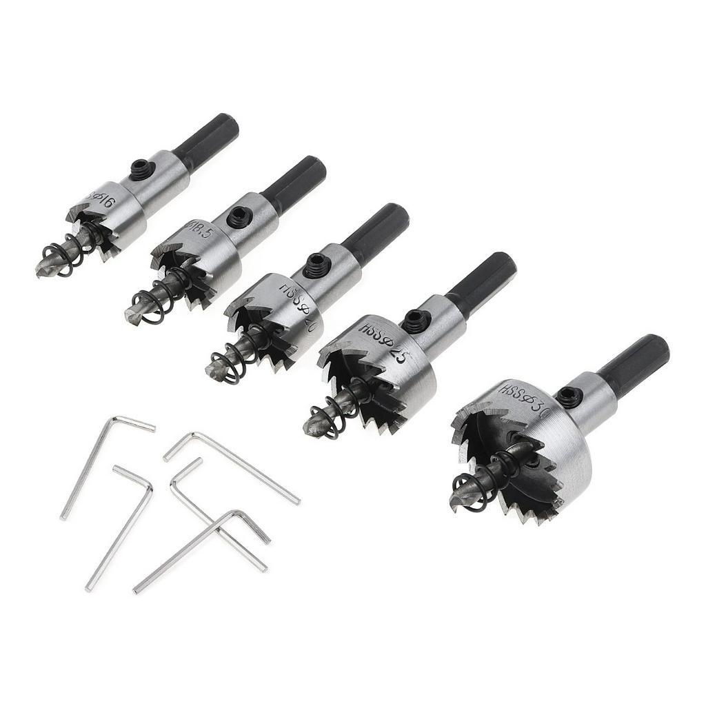 5pcs 16-30MM HSS Drill Bit Hole Saw Set, Stainless Alat Pemotong Alloy Baja Kecepatan Tinggi Twist Drill Bits Untuk Memotong Lubang Bor Baja/Kuningan/Metal