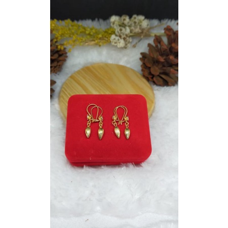 Anting Gantung oval mata2, Perak 925, Sepuh Emas Kuning