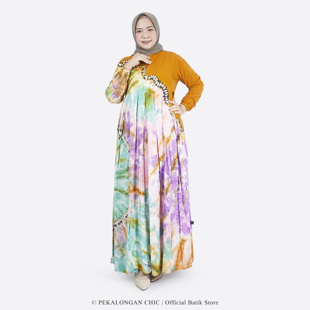 [BISA COD] GAMIS TIE DYE KEKINIAN / GAMIS KATUN RAYON / GAMIS TWILL ORI / GAMIS BUSUI-Pyramid Kuning