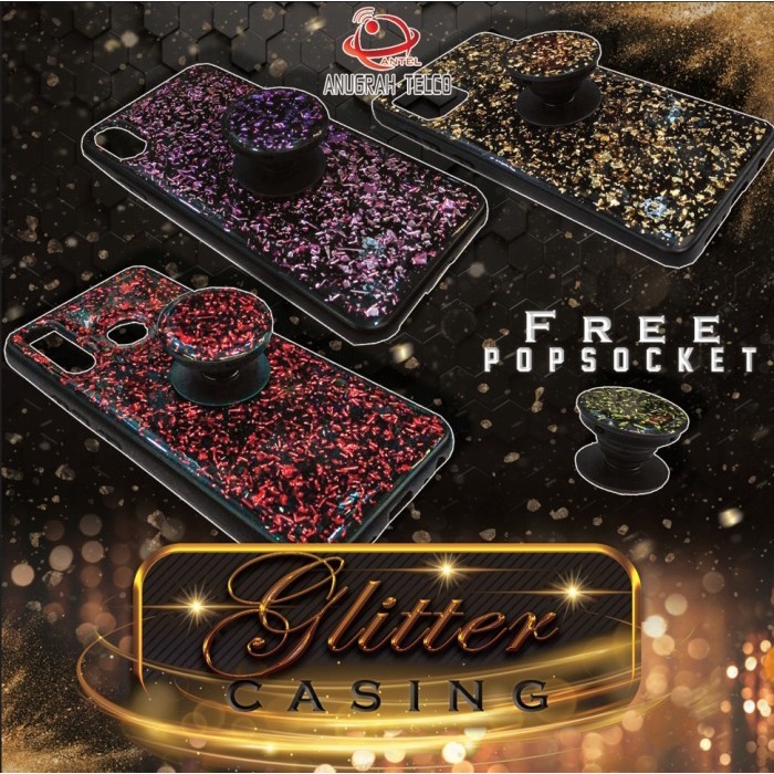 Vivo Y91 Y91C V19 Y30 Y17 Y19 Soft Case Glitter Bling Plus Pop Socket