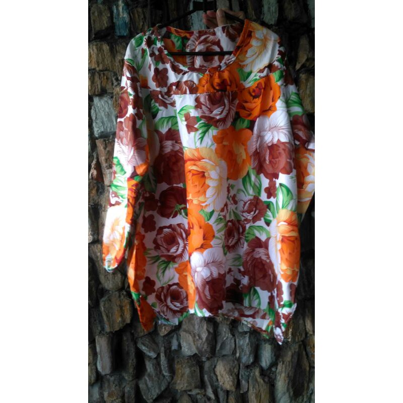 BAJU ATASAN BLOUSE WANITA JUMBO LENGAN PANJANG WARNA KUNING ORANGE