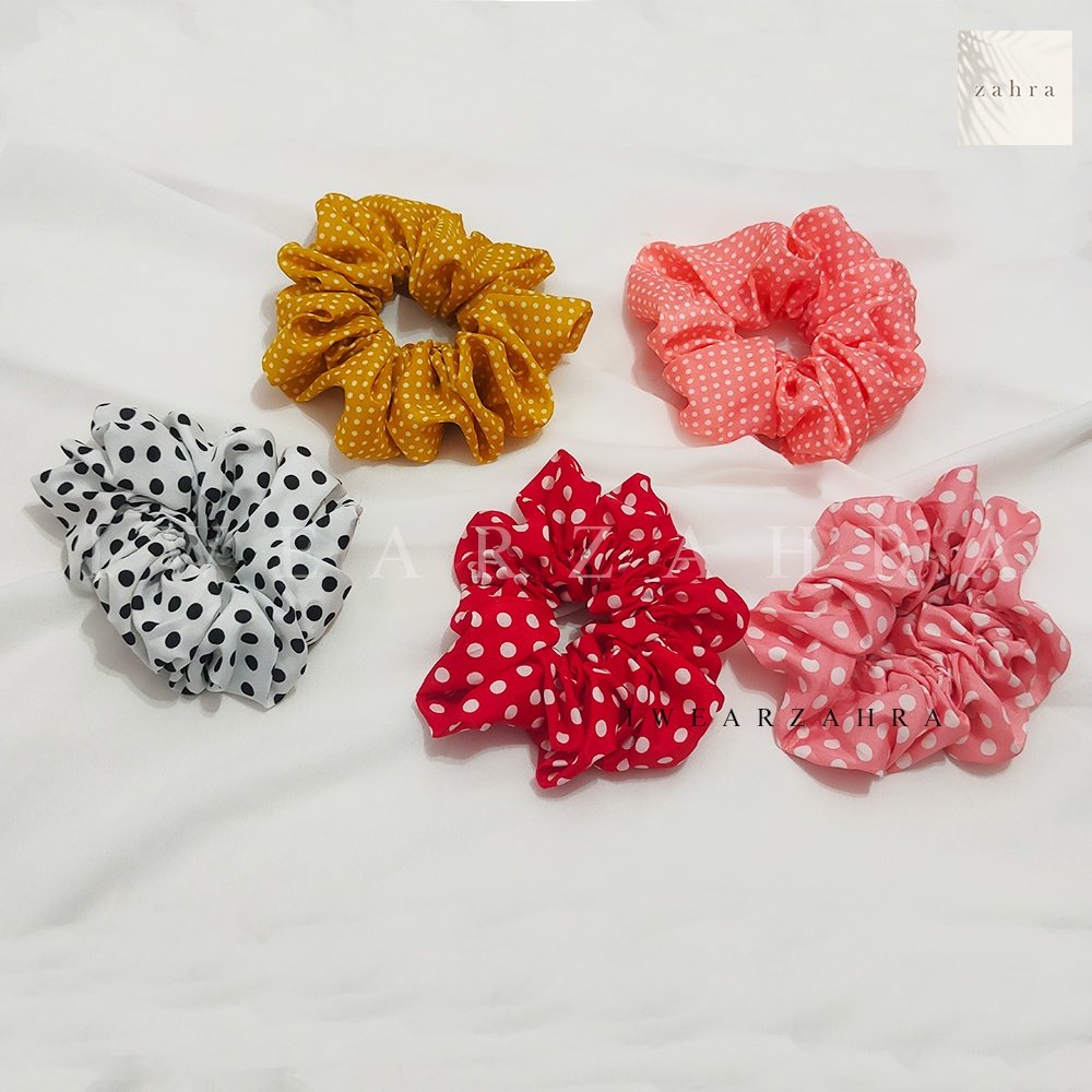 SCRUNCHIE POLKADOT MINI - Ikat Rambut Simple Cepol Hijab Mini Polkadot Cemol Jilbab Sanggul Bisa PIlih Warna Murah Kunciran aksesoris hijab murah multifungsi