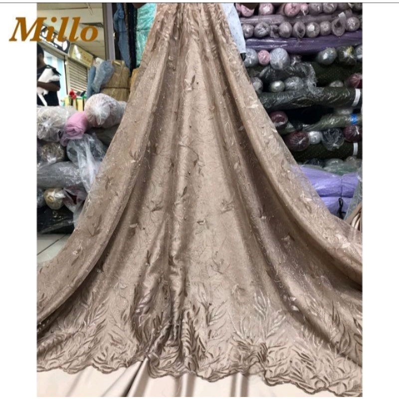 kain bahan Tulle payet motif bunga cantik kain kebaya