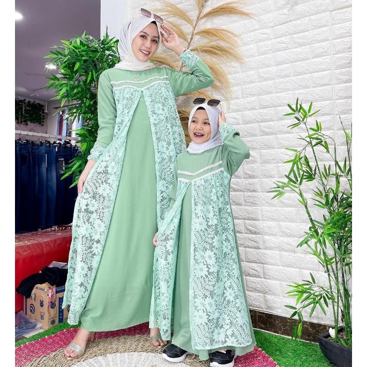 Best Seller Gamis Couple Bunda Anak Brokat Premium Dress Seragam Keluarga Ibu Baby Longdress Seragam