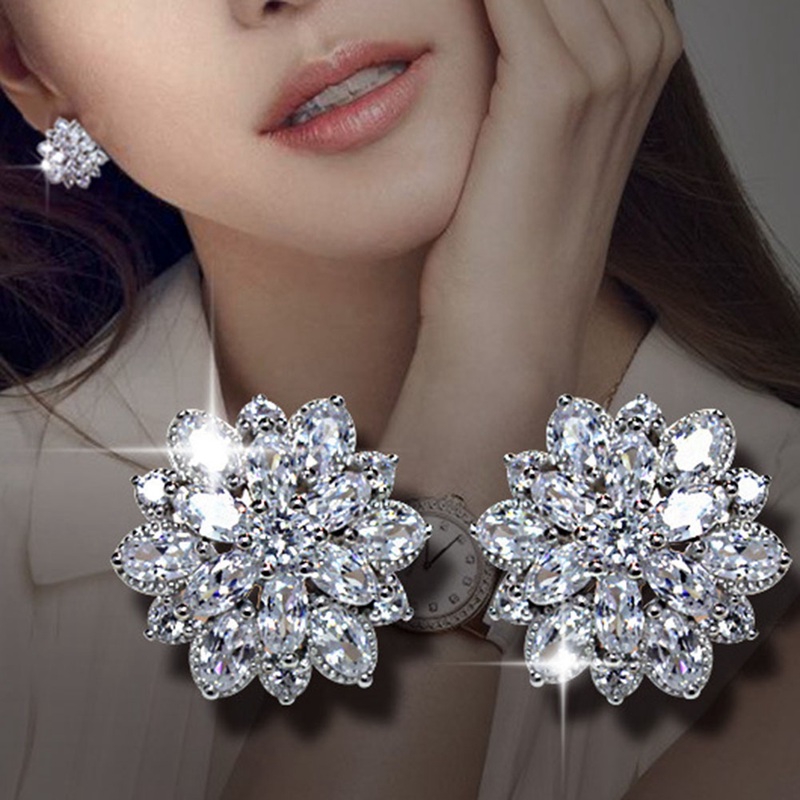 Anting Sterling Silver 925 Bentuk Snowflake Hias Permata