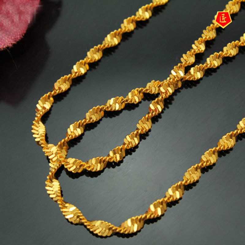 [Ready Stock]18K Gold Water Wave Chain Necklace Simple Elegant Fashion