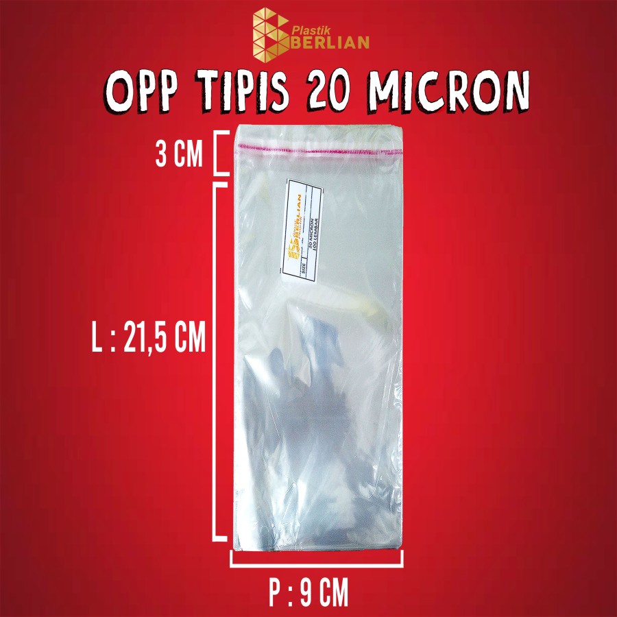 

9 x 21,5 cm Plastik OPP TIPIS (100 lbr) (lem/seal)