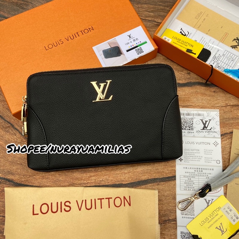 Clutch Lv Full kulit asli import ada kode kunci handbag lv kulit asli pria wanita