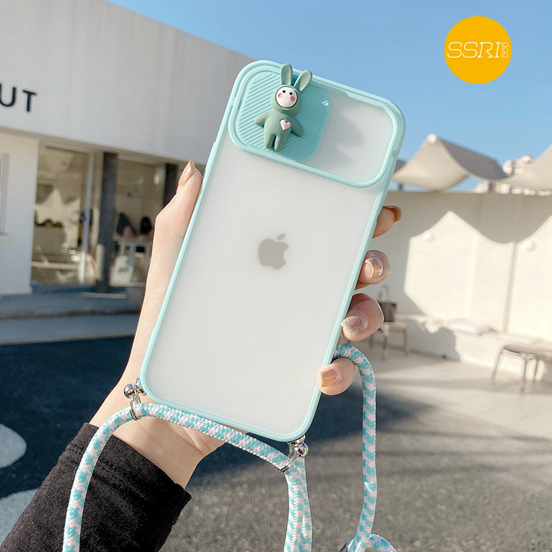 【3D Lens Protection Board】Lanyard Case Tali OPPO RENO4 RENO4F RENO5 A5S A7 A12 A11K A52 A92 A5 A9 A53 A33 A15-Tiffany Green
