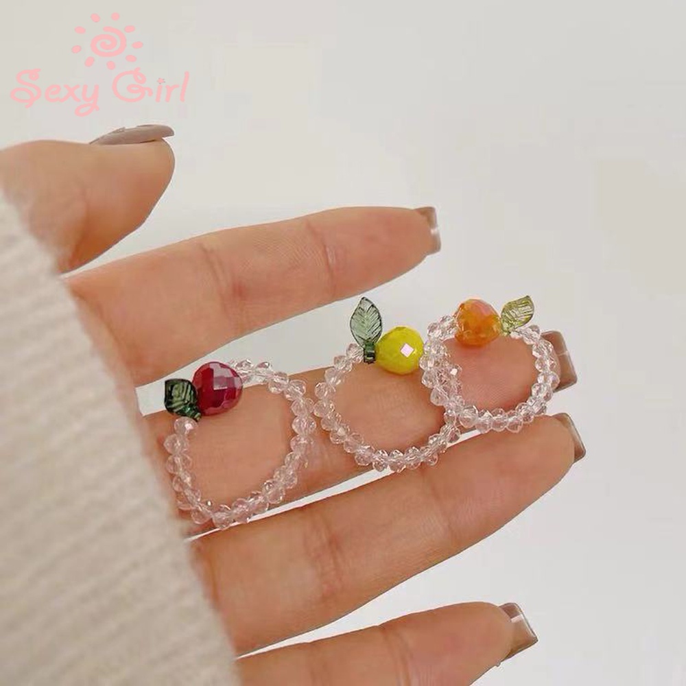 2021 New Korean Fruit Elastic Crystal Ring Color Matching Cute Small Fresh Hyuna Style