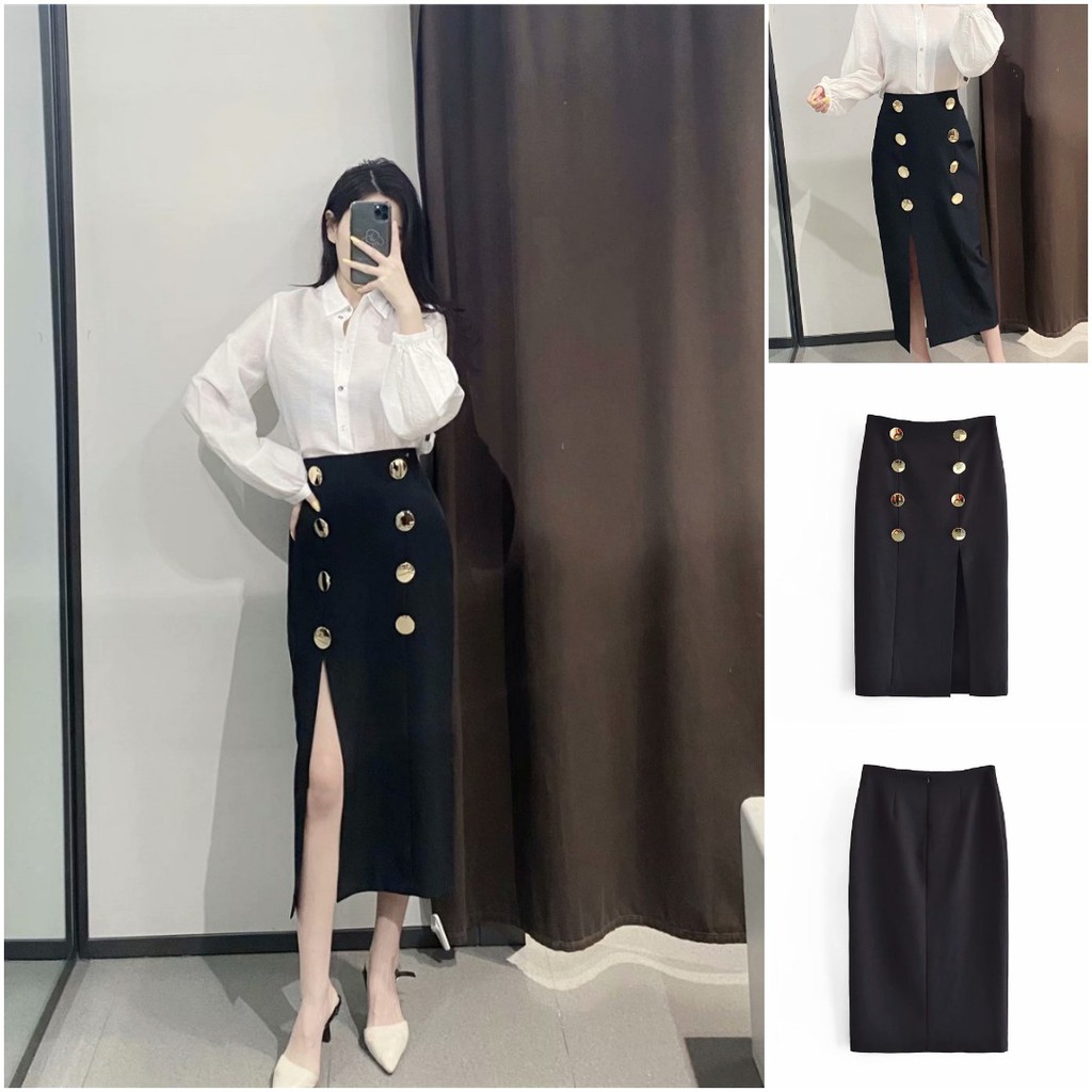 ROK PESTA PANJANG WAITA GAYA KOREA POLOS MODEL KANCING SLIT PREMIUM 6VEN1523