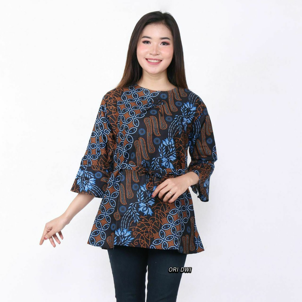 Maura Couple - Sania Ruffle Batik Couple Ori Ndoro Jowi DNT Garansi Termurah Shopee MERAK - BS065-A. Blus seno biru