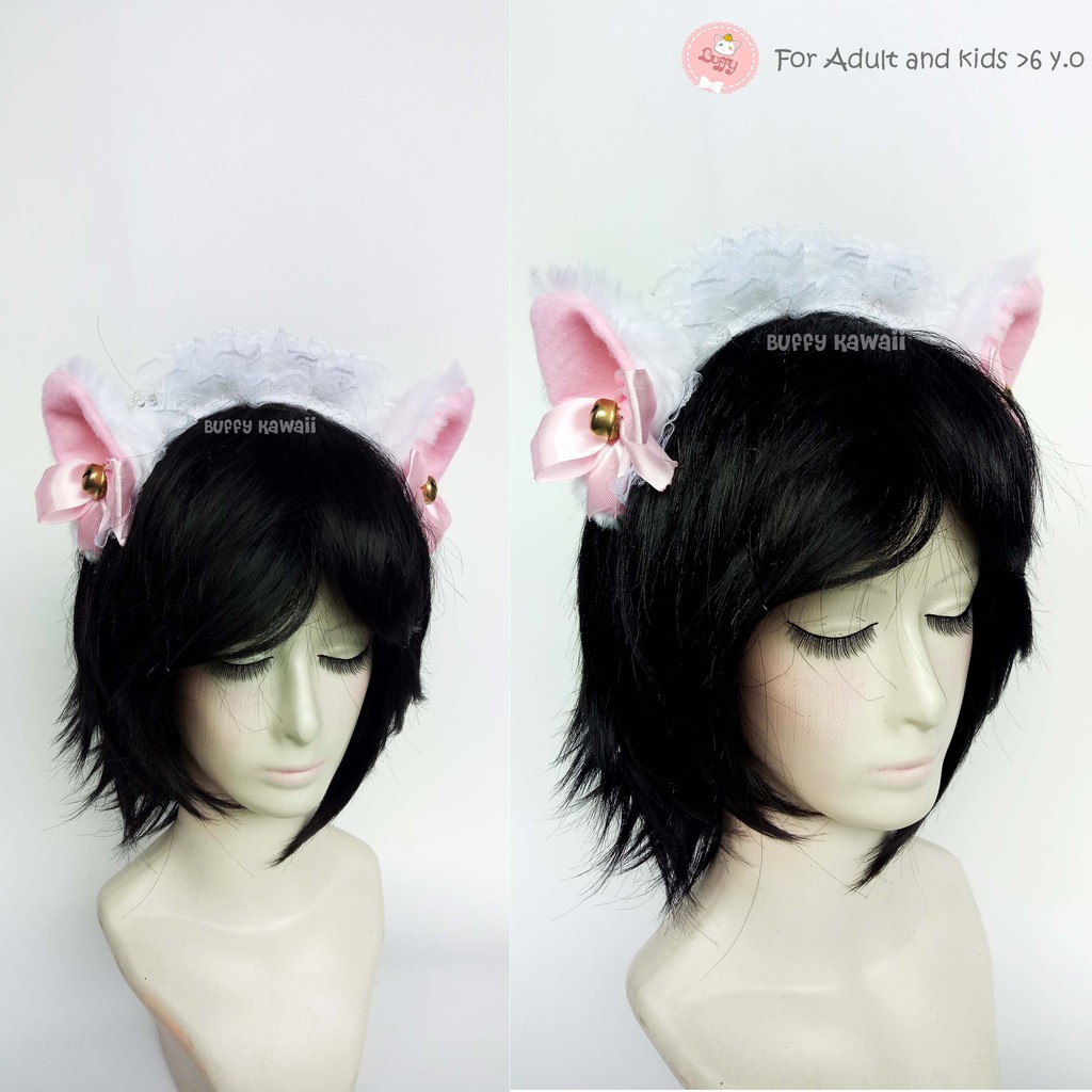 Bando neko maid renda pita lonceng cat ear lace bell buffy kawaii nekomimi fashion halloween cosplay