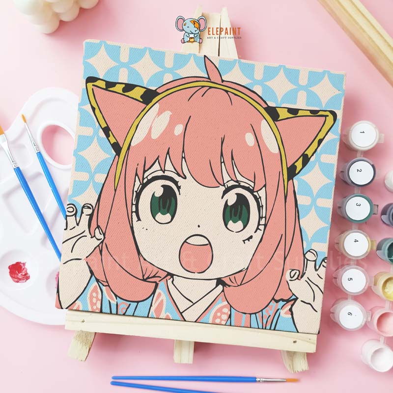 

Paint By Number 20x20cm Anime Anya ROAR! DIY Painting Kit Spy x Family Mewarnai Lukisan with Wooden Frame Numbers