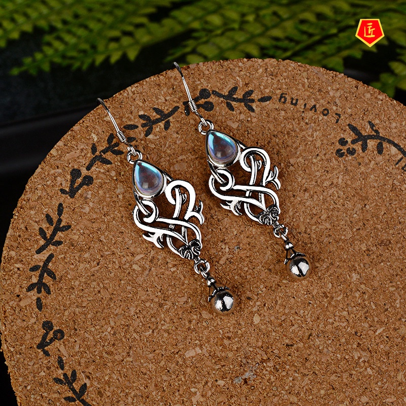 [Ready Stock]Inlaid Colorful Moonstone Earrings Creative Personality