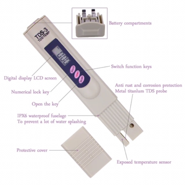 TDS Meter, TDS-3 Tester, Alat Ukur Hidroponik / Aquaponik