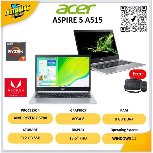 laptop acer aspire 5 a515 RYZEN 7 5700 8GB 512SSD VEGA8 15.6FHD WINDOWS 11