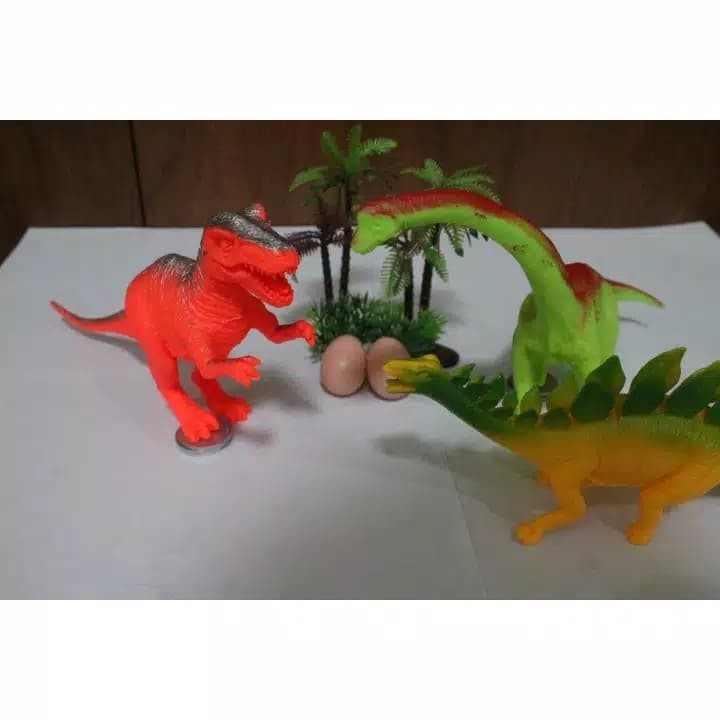 mainan anak dinosaurus set isi 3 jenis acc tumbuhan dan telur besar