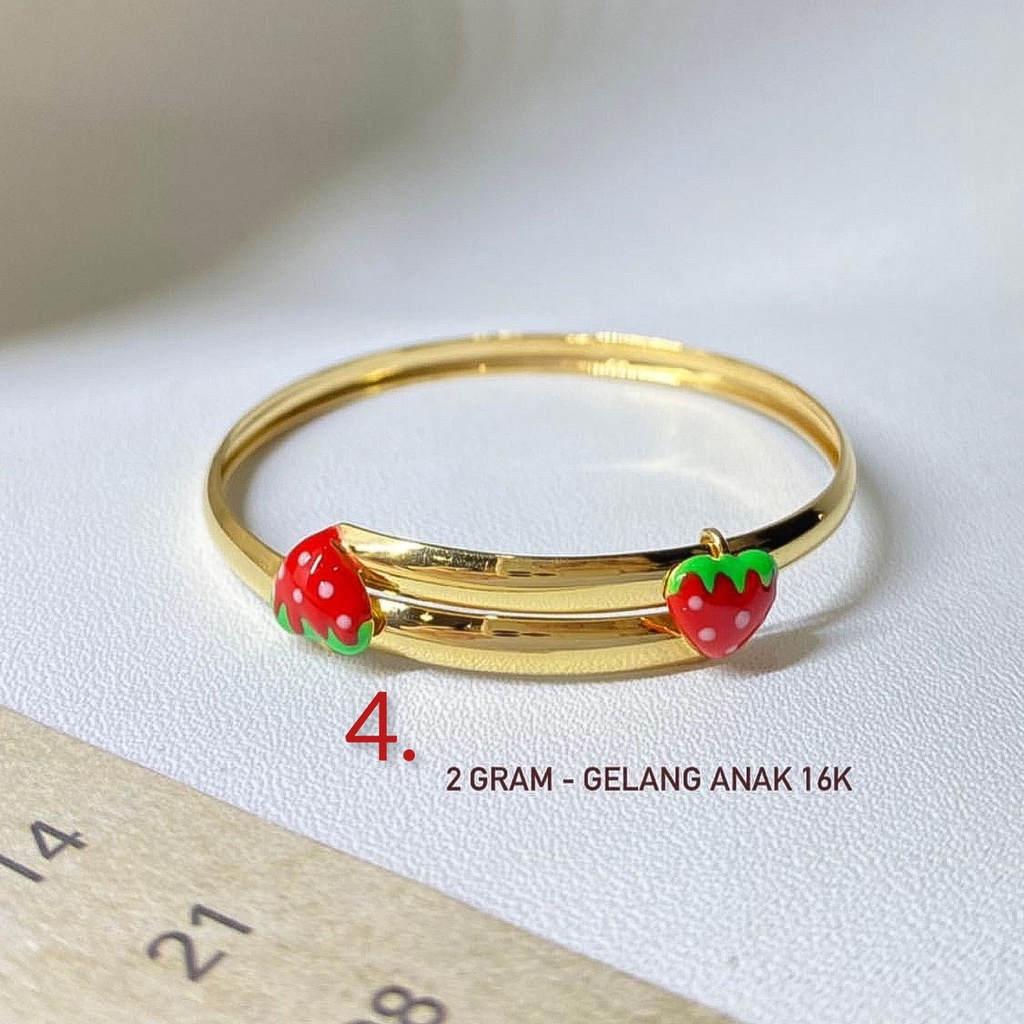 Gelang anak bayi emas asli kadar 700 70 16k selisih warna candy apple apel strawberry stoberi frozen anna elsa tanpa mata 2 gram gr g gold bangle