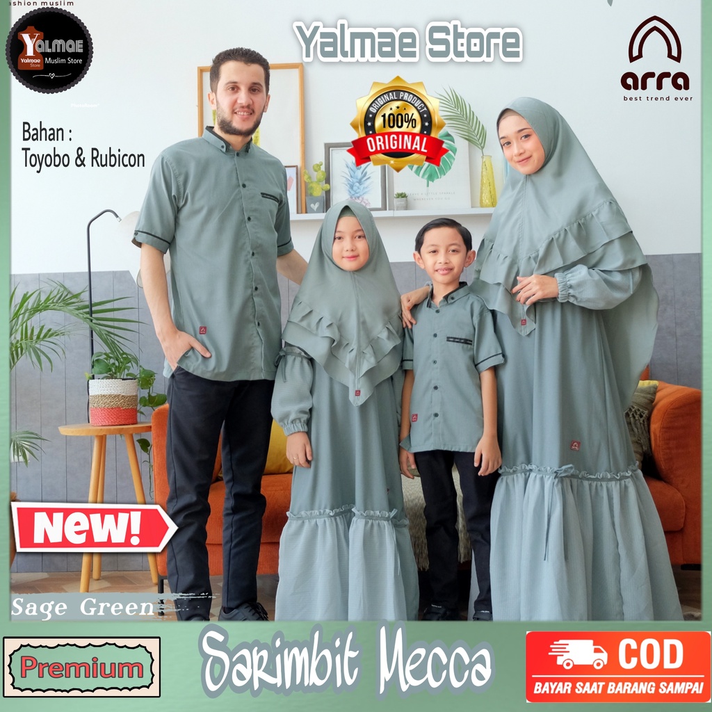 Sarimbit Keluarga Arra 2024 Series Mecca Warna Sage Green Gamis Ayah Ibu Anak Original Premium Baju 