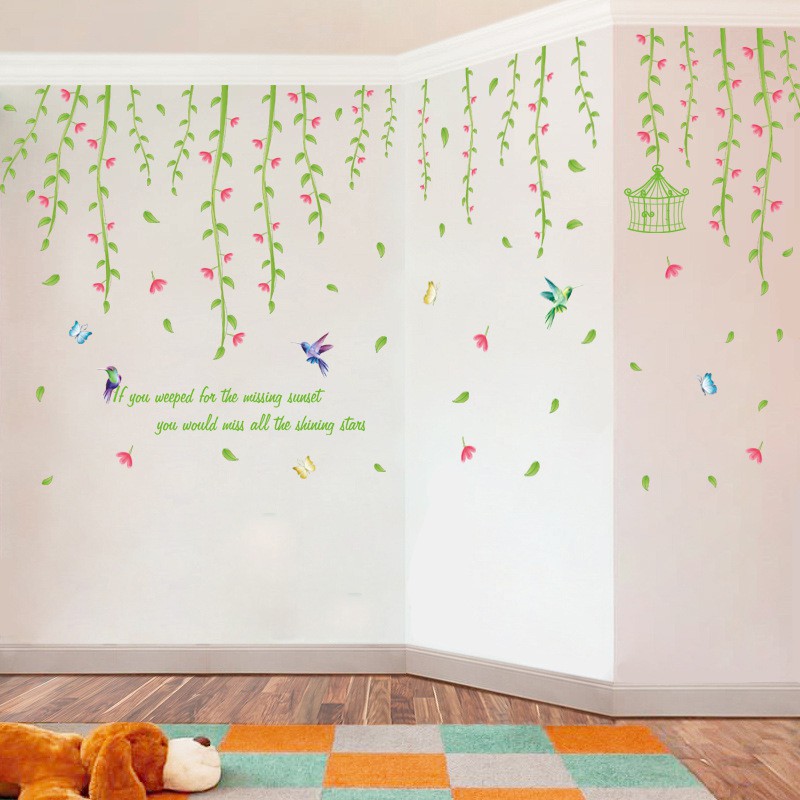 RELIZA WALL STICKER RUMBAI RENDA HIJAU SANGKAR CAGES BIRDS BUTTERFLY STIKER DINDING XL8260