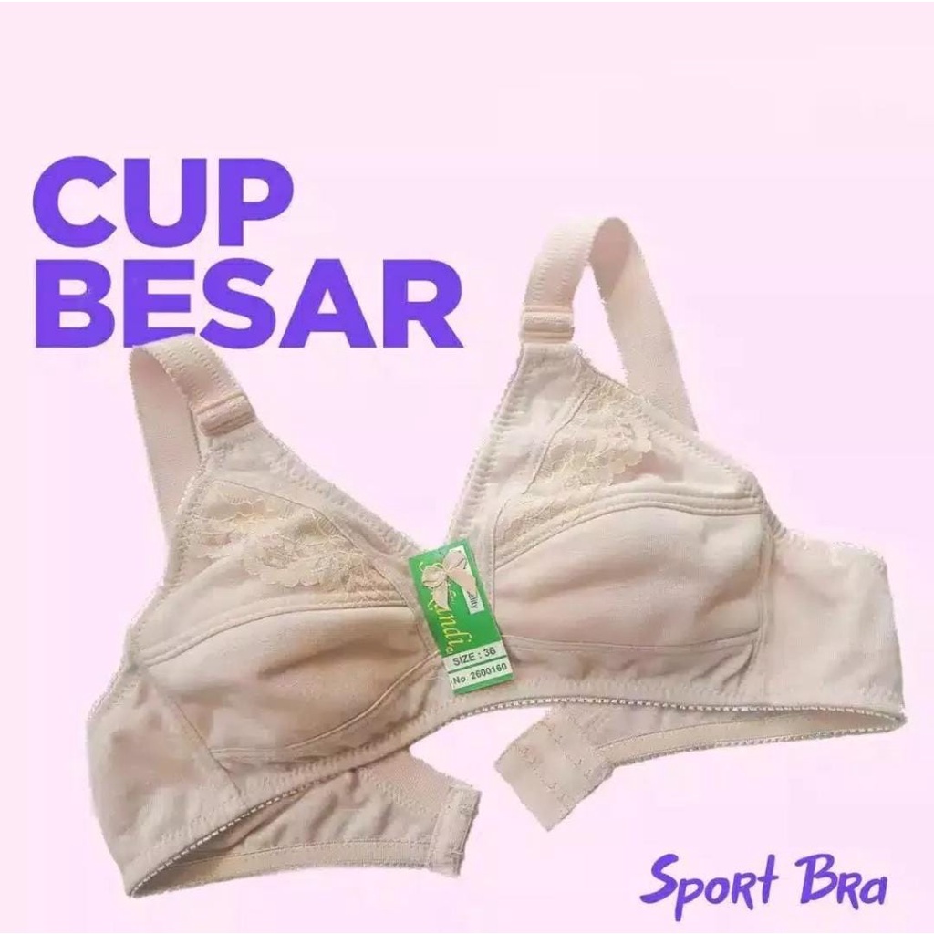 Sport Bra Hitam Cup Besar Plum Srikandi BH Hitam Wanita Tanpa Busa kawat Cup B uk 36 38 40