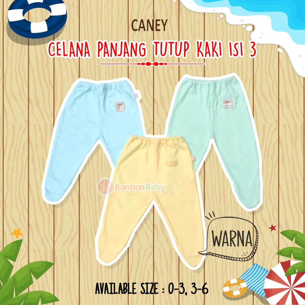 Caney celana panjang buka / tutup kaki isi 3 dasar putih / warna