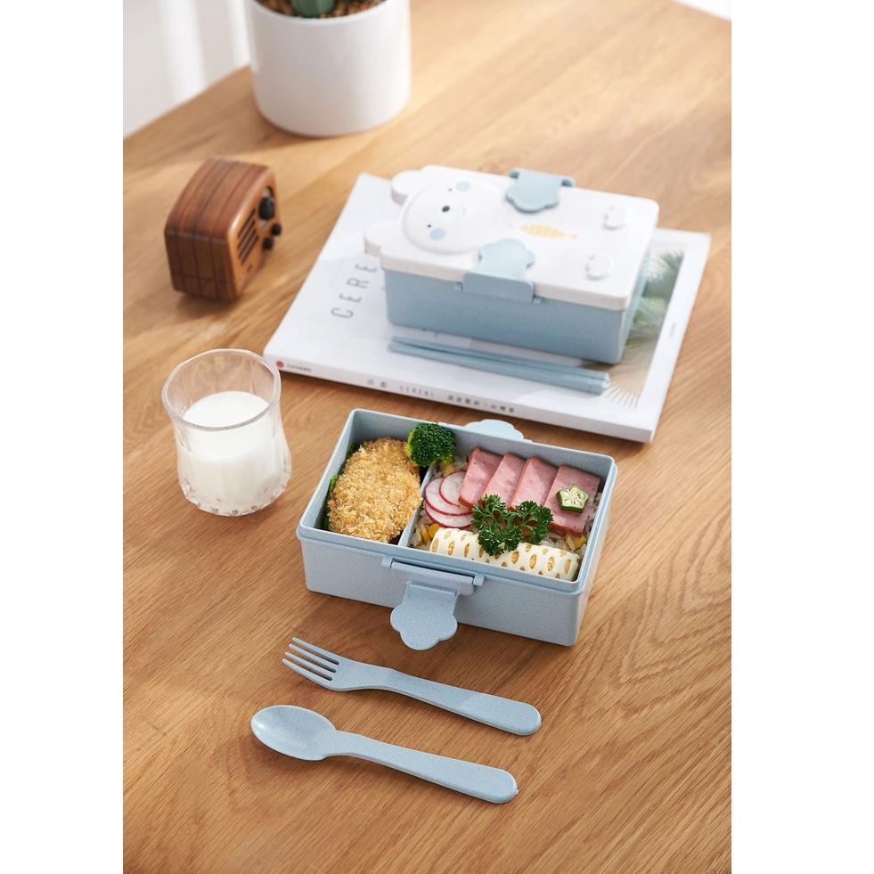 Kotak Bekal Makan Anak Tempat Makan Anak 2 Sekat Lunch Box Bear Rabbit Motif Kelinci Beruang