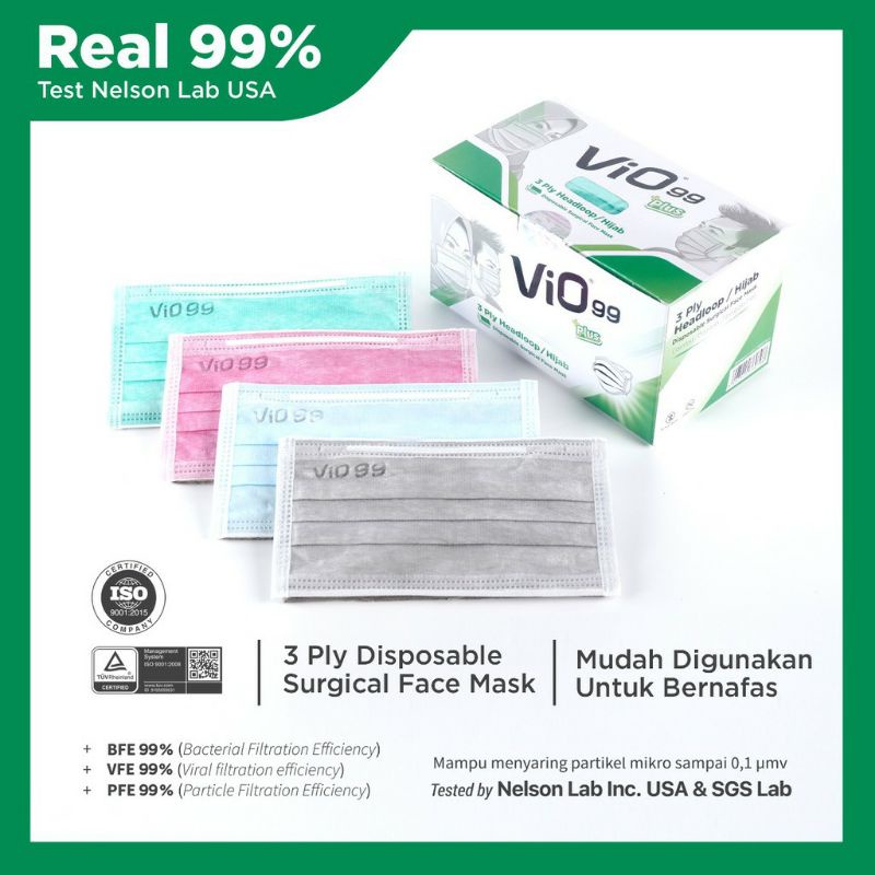 Vio Mask Hijab Masker 3 ply isi 50pcs -Masker Lulus Uji  Bfe Pfe Vfe