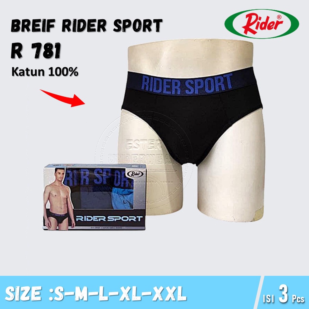 Celana Dalam Pria Rider Sport R 781 Isi 3 Pcs/Pack Bahan Katun 100%