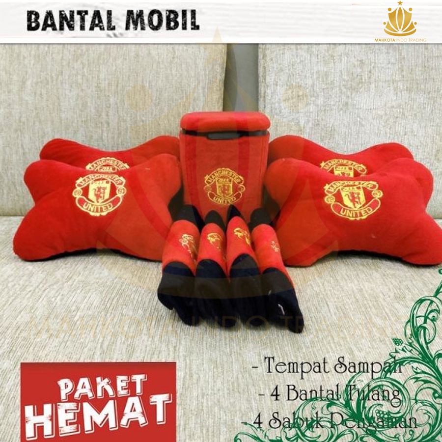 PAKET HEMAT BANTAL MOBIL Man United / AKSESORIS MOBIL MU Machester - PAKET A