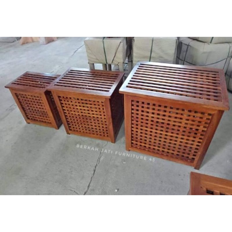 PROMO KERANJANG PAKAIAN LAUNDRY DAPAT 3 KAYU JATI | KERANJANG PAKAIAN FURNITURE JATI | KERANJANG LAU