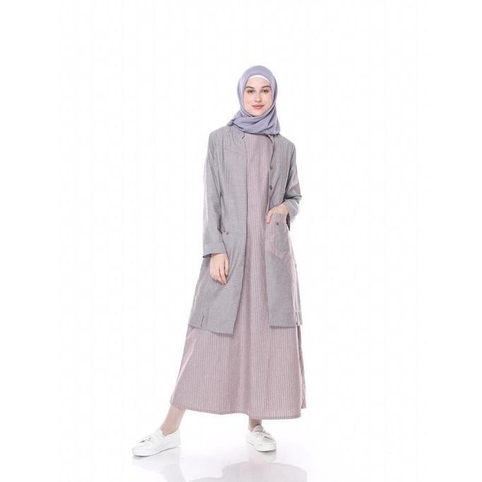 Lunan Go Dress Gamis dengan Outer Wanita Remaja Katun Premium Quality
