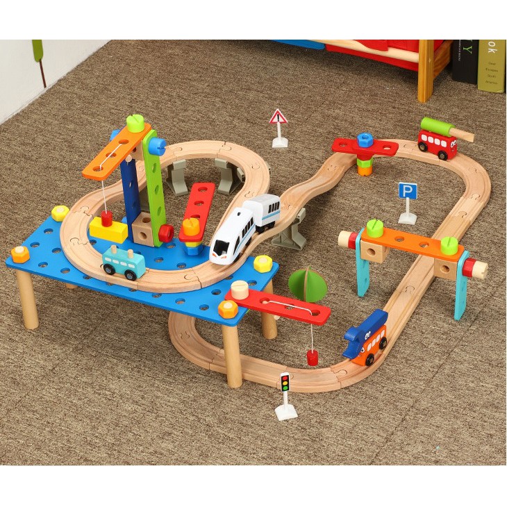 TAO Mainan kayu anak Construction Train Track Toys