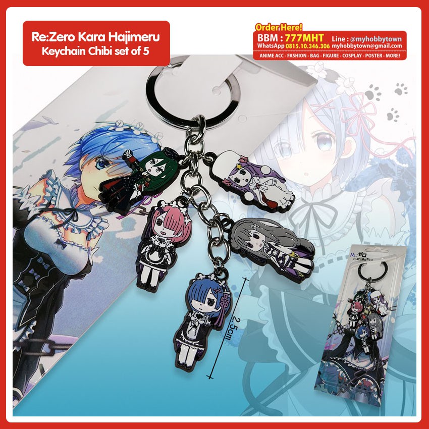 Gantungan Kunci Re-Zero Charm Set Of 5 Ram Rem Emilia Crusch Anastasia