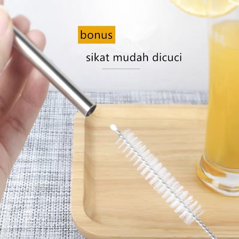 Sedotan stainless steel set besi steril higienis eco friendly stainles stenlis pouch sikat boba