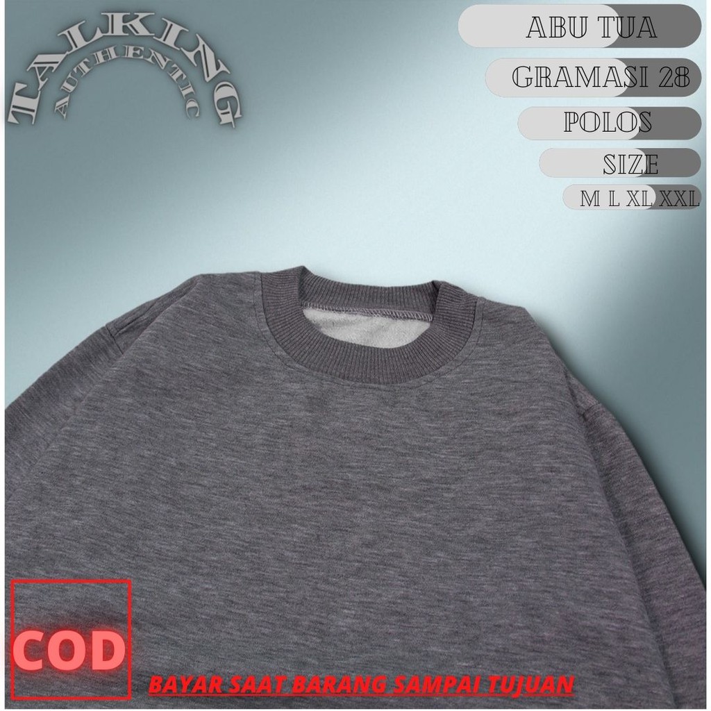 Crewneck Basic Pria Sweater Crewneck Polos Abu Tua Cowok Cewek Sweater Polos Jaket Pria Wanita