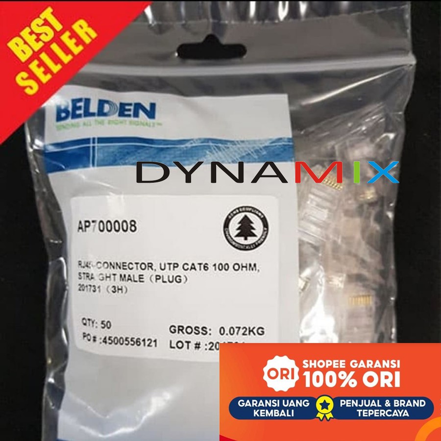 Konektor RJ45 BELDEN Modular Plug UTP Cat.6 AP700008 ASLI | Cat6 isi 50 pcs untuk kabel LAN