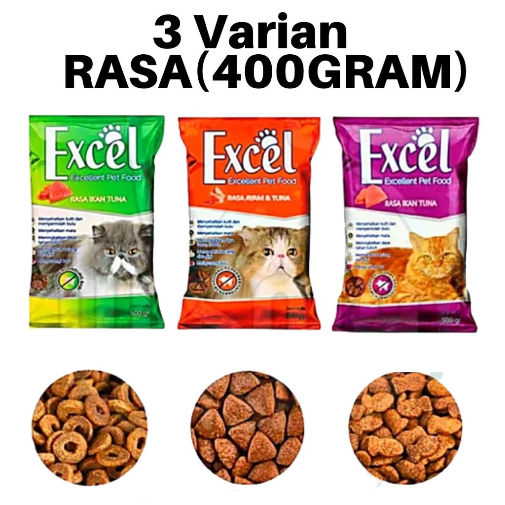 Excel Pakan Kucing Excellent Cat Food Dry 400gram Makanan Kucing Adult FEFARM