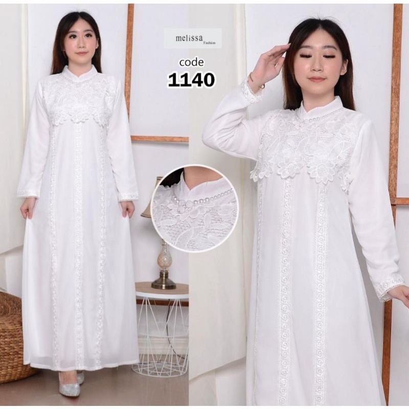 Gamis Putih Wanita Gamis Putih Pesta Gamis Kombinasi Brokat Gamis 1140