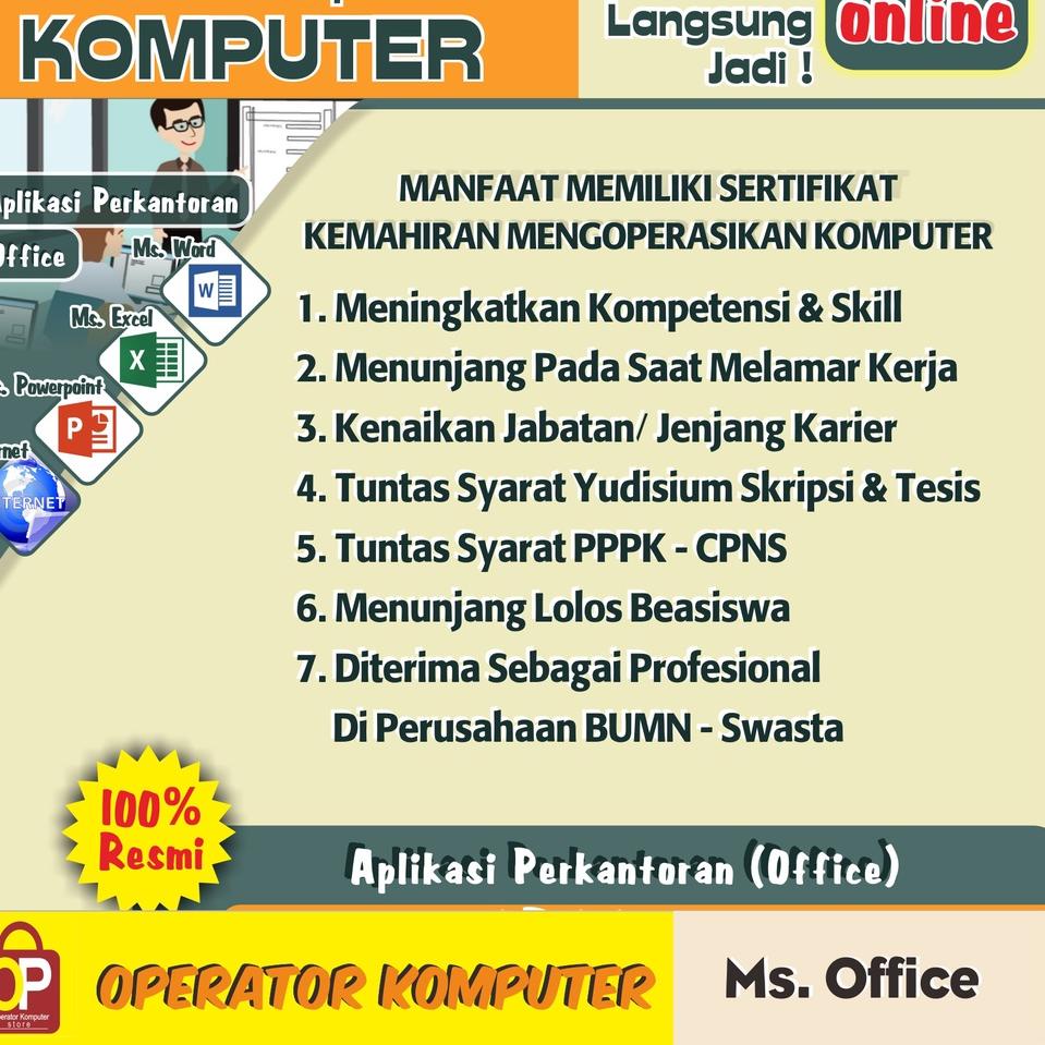 Model Baru.. SERTIFIKAT KOMPUTER RESMI (MS. OFFICE DAN INTERNET) - ONLINE