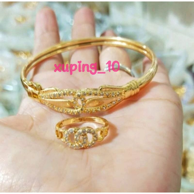 Gelang tangan xuping lapis emas 24k set cincin