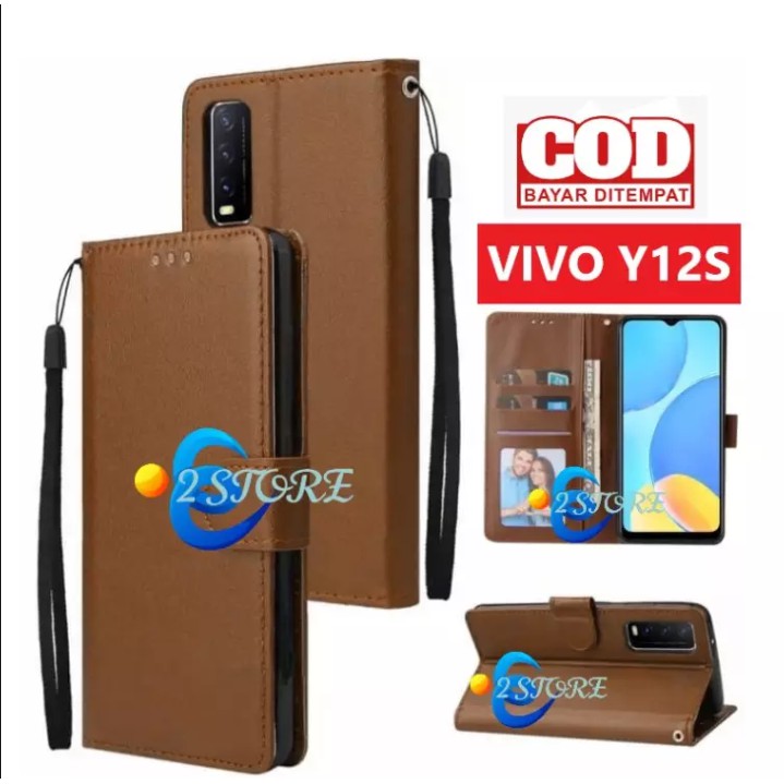 Flip case VIVO Y12S model flip ada tempat foto dan kartu flip cover bisa standing ada tali
