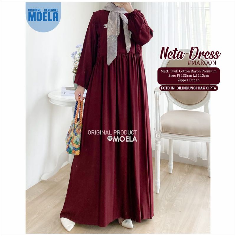 Biumi Dress Gamis Polos Jumbo Allsize Busui Premium Twill Catton Rayon Original Ori Moela Berlabel-Neta maroon