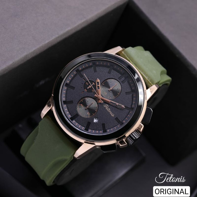 JAM TANGAN TETONIS RUBBER HALUS PRIA TANGGAL CHRONOGRAPH AKTIF