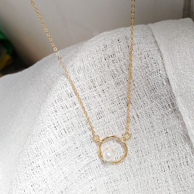 1 Pcs Korea Kalung Mutiara Titanium Pria Kalung Wanita Antikarat Bulat Necklace